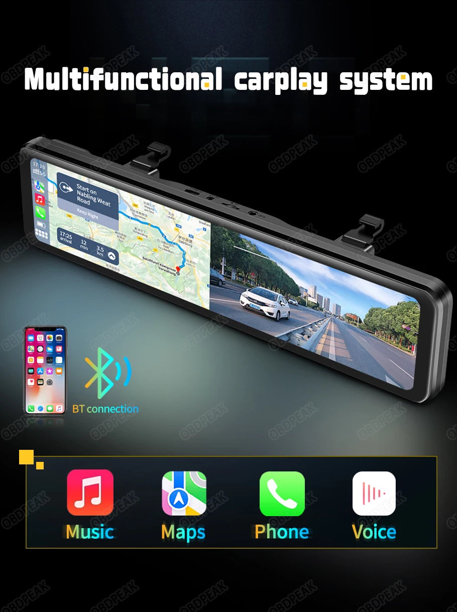 Digital Rear View Mirror - 4K Dash Cam and  HD Rearview Cam
DVR,  GPS Navigation Video Recorder Dual Lens